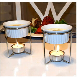 Treasure Gurus White Ceramic Dining Table Seafood Butter Warmer Dish Set Kitchen